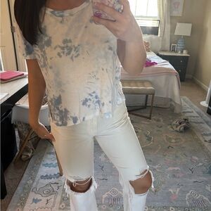 American Eagle Outfitters Blue and White Tie-Dye Tee